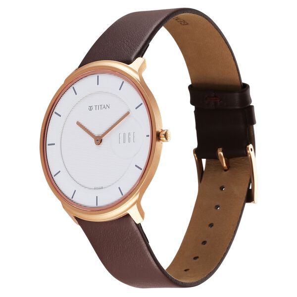 Titan Edge Quartz Analog White Dial Brown Leather Strap Watch For Men - image number 5