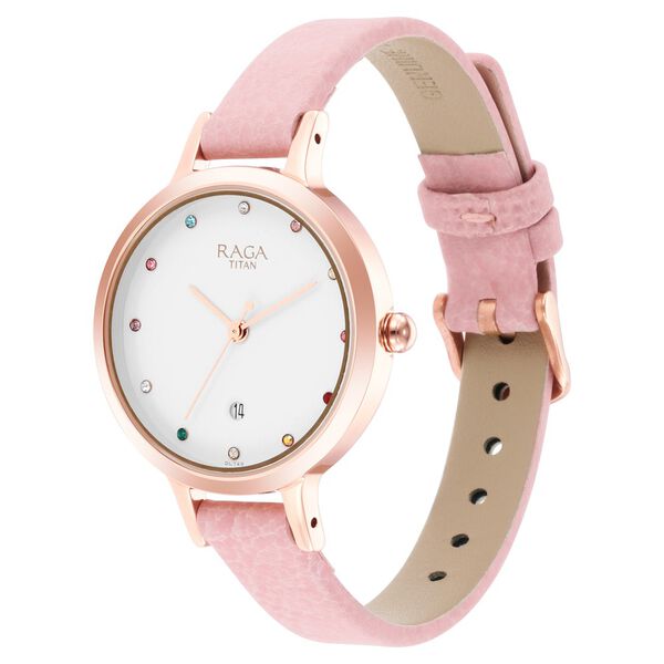 Titan Raga Viva Quartz Analog with Date White Dial Leather Strap Watch for Women - image number 2