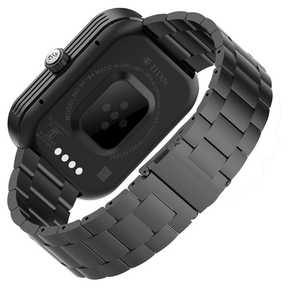 Buy Online Titan Mirage with 4.97 cm AMOLED Display and AOD Functional Crown BT Calling Smartwatch with Black Metal Strap 90184am01 Titan