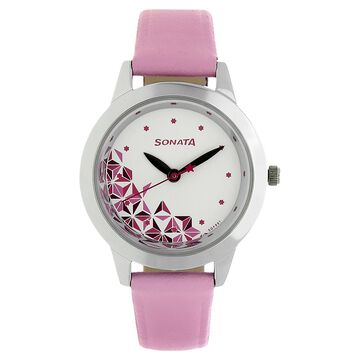 Sonata Quartz Analog White Dial Leather Strap Watch for Women