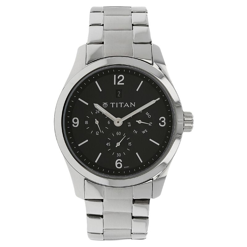 Titan Quartz Analog Black Dial Stainless Steel Strap Watch for Men