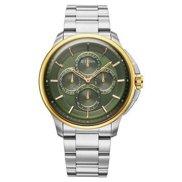 Titan Classique Four Eye Multifunction Analog with Green Dial Silver Stainless Steel Strap Watch for Men