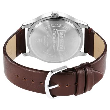 Sonata Quartz Analog White Dial Leather Strap Watch for Men