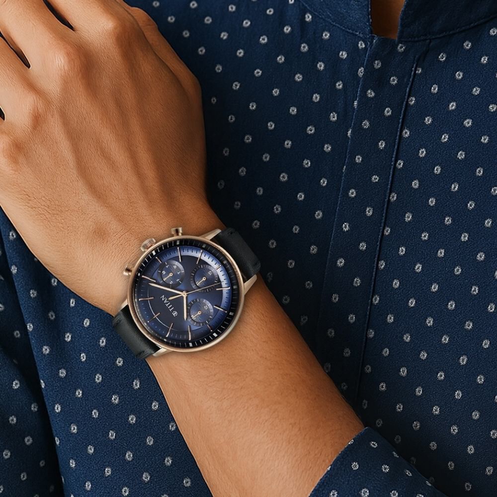 Buy Online Titan Infinity Display Blue Dial Chronograph Leather