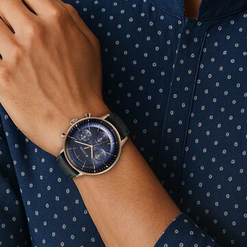 Titan Infinity Display Blue Dial Chronograph Leather Strap watch for Men