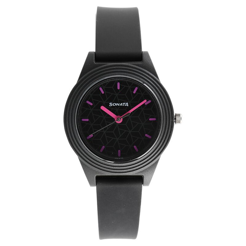 Sonata Colorpop Black Dial Women Watch With Plastic Strap