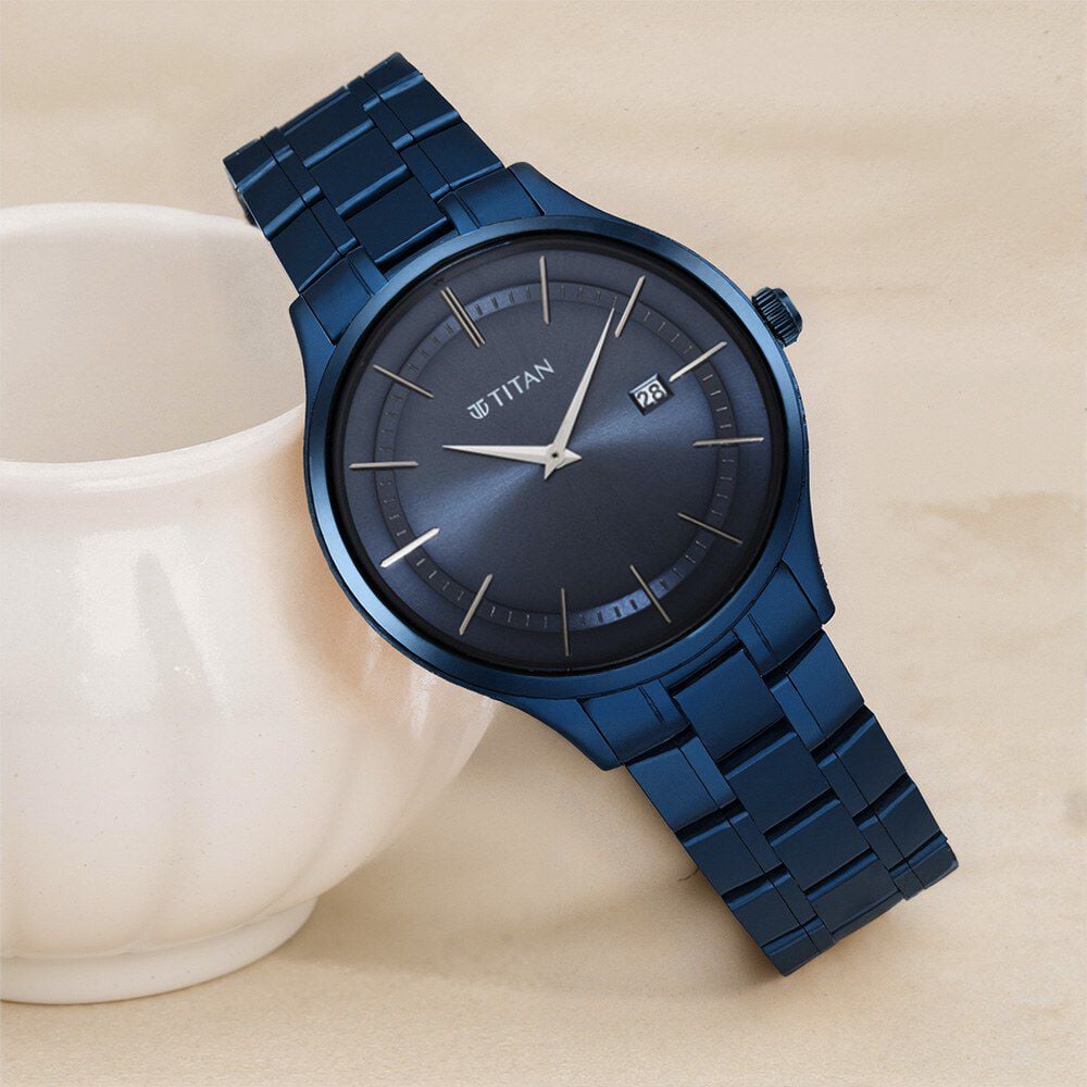 Titan Classique Slimline Blue Dial Quartz Analog with Date Stainless Steel Strap watch for Men-image-48