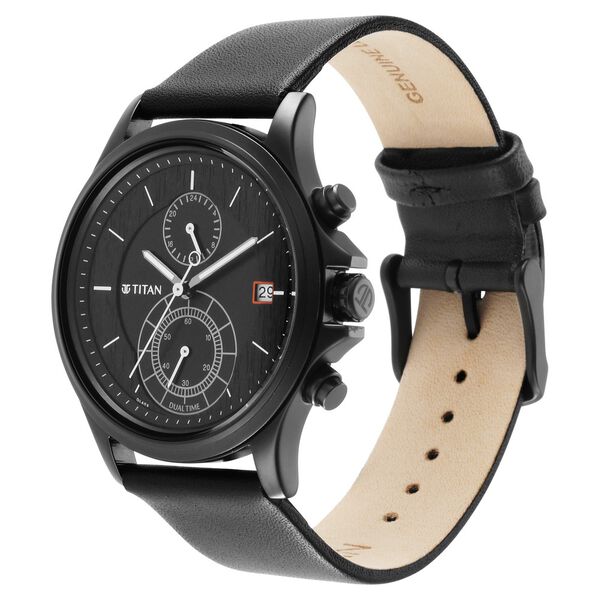 Titan Workwear Black Dial Dual Time Leather Strap watch for Men - image number 2