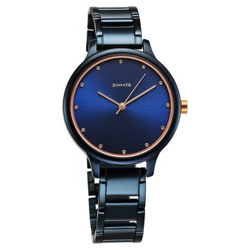 Sonata Blush Quartz Analog Blue dial Stainless Steel Strap Watch for Women