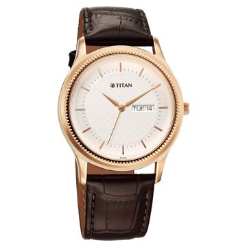 Titan Karishma Quartz Analog with Day and Date Silver Dial Leather Strap Watch For Men