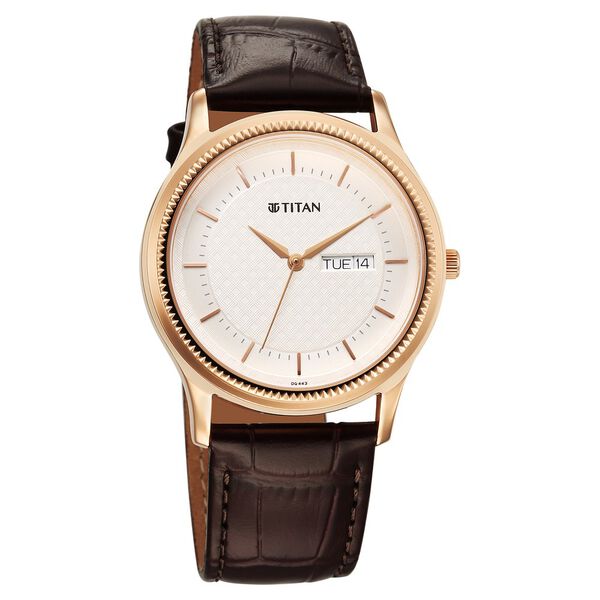 Titan Karishma Quartz Analog with Day and Date Silver Dial Leather Strap Watch For Men - image number 1