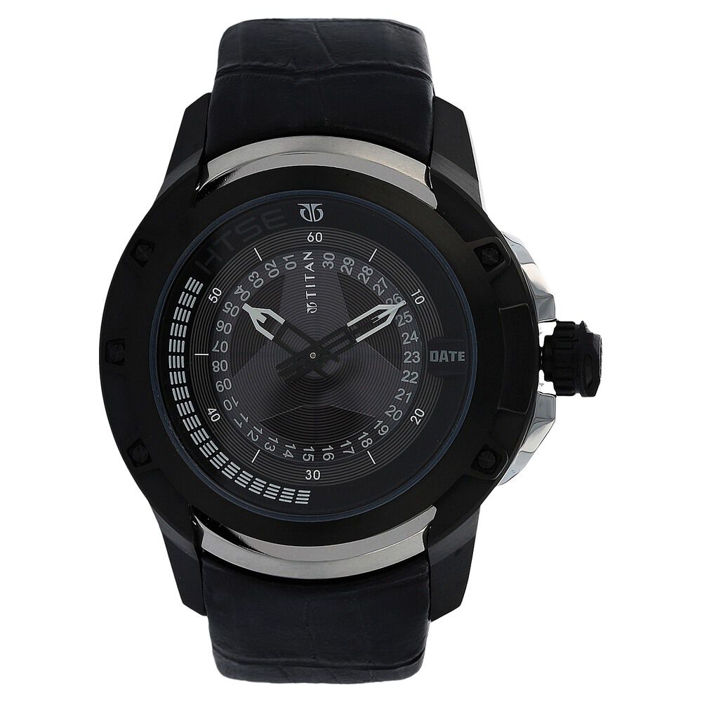 Buy Online Titan Black Dial Solar Powered Leather Strap watch for Men 1540kl03 Titan