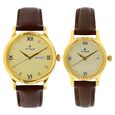 Titan Quartz Analog with Day and Date Champagne Dial Leather Strap Watch for Couple - image number 0