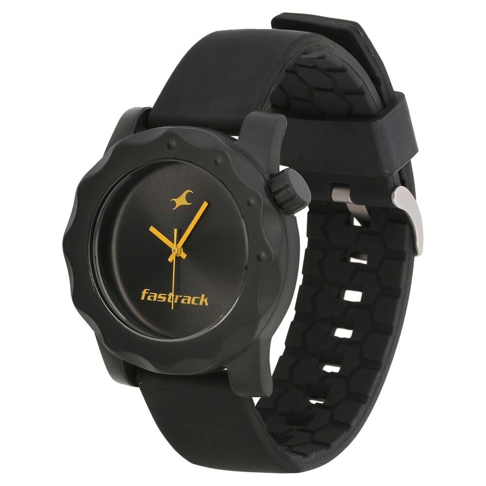 Black dial black plastic strap watch deals