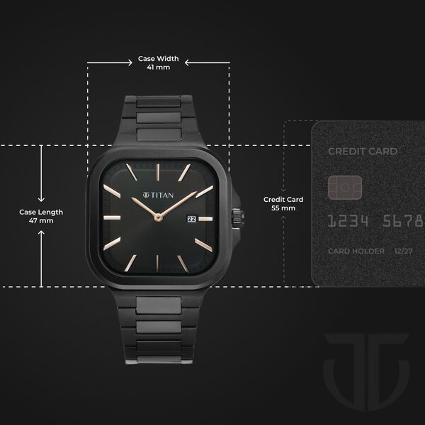 Titan Classique Slim Square Quartz Analog with Date Black Dial Stainless Steel Strap Watch for Men - image number 2