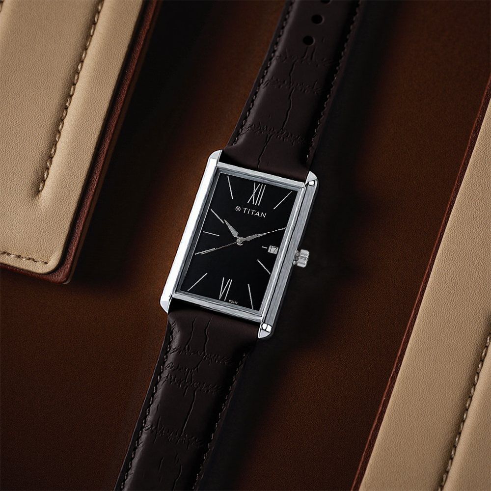 Titan Men's Urban Chic: Modernist Black Dial & Leather Strap Watch-picture-15