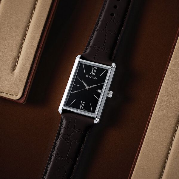 Titan Men's Urban Chic: Modernist Black Dial & Leather Strap Watch - image number 0