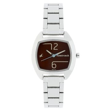 Fastrack Bare Basics Quartz Analog Brown Dial Stainless Steel Strap Watch for Girls