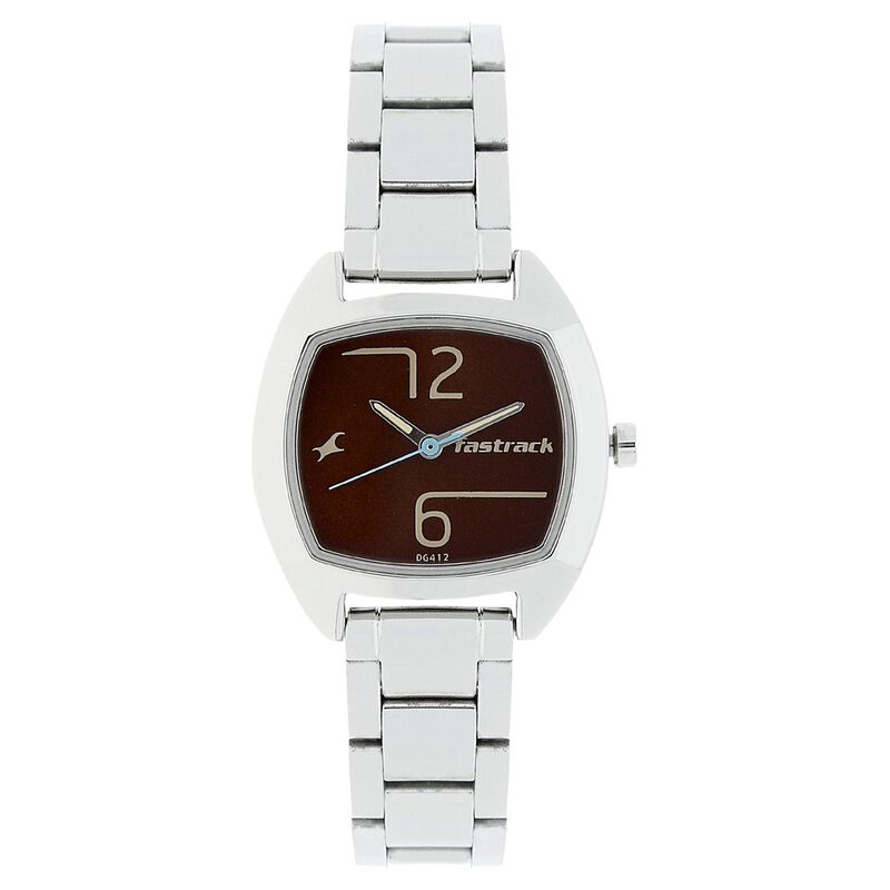 Fastrack Bare Basics Quartz Analog Brown Dial Stainless Steel Strap Watch for Girls
