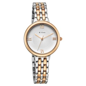 Titan Eminence Quartz Analog White Dial Two Toned Strap Watch For Women