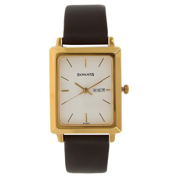 Sonata Quartz Analog with Day and Date White Dial Leather Strap Watch for Men - image number 0