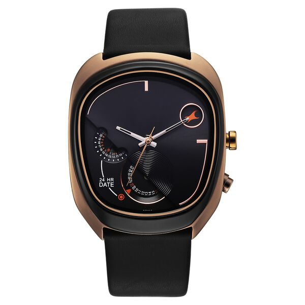 Fastrack UFO Quartz Multifunction Black Dial Black Leather Strap Watch For Guys - image number 0