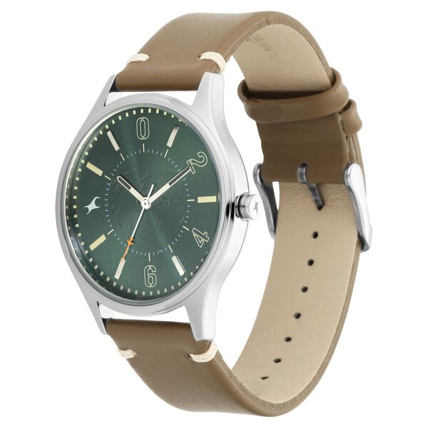 Fastrack Tripster Quartz Analog Green Dial Leather Strap Watch for Guys - image number 2