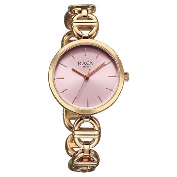Titan Raga Showstopper Quartz Analog Rose Gold Dial Metal Strap Watch For Women