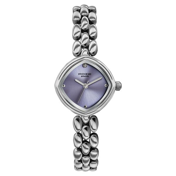 Poze Poze Quartz Analog Purple Dial Silver Metal Strap Watch For Women - image number 1
