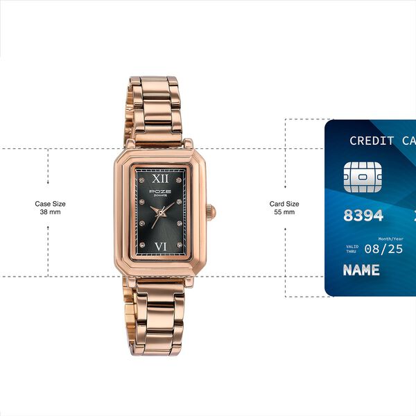 Sonata Poze Quartz Analog Black Mother Of Pearl Dial Rose Gold Colour Stainless Steel Strap Watch For Women - image number 3