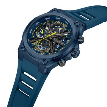 Police Men's Sonic KL Rahul Edition Multifunction Watch with Blue Silicone Strap
