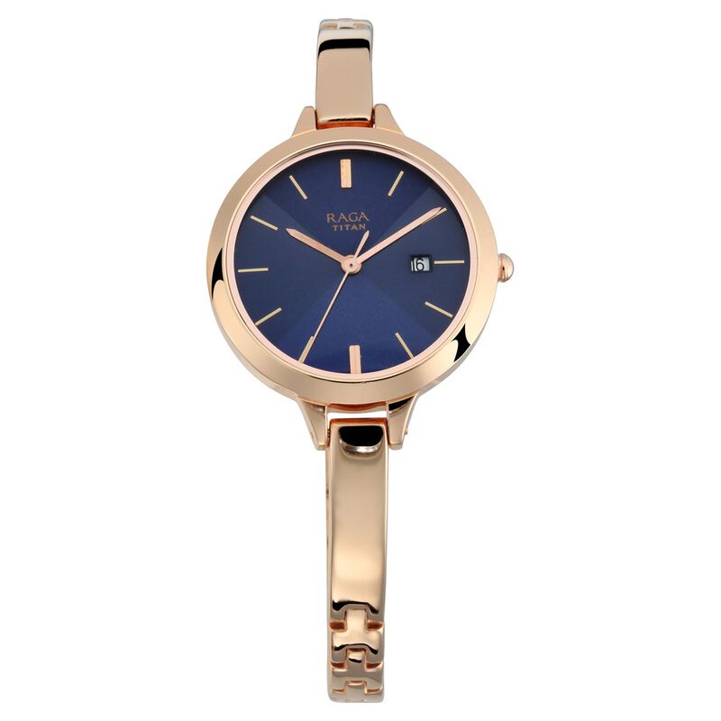 Titan Quartz Analog with Date Blue Dial Metal Strap Watch for Women