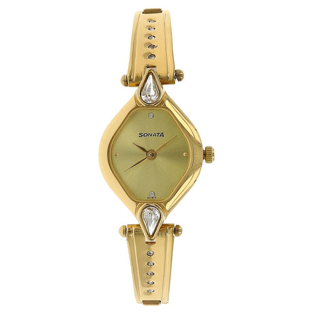 Buy Online Sonata Quartz Analog Champagne Dial Stainless Steel Strap Watch for Women ns8063ym02 Titan