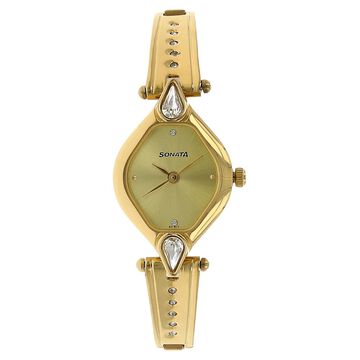 Sonata Quartz Analog Champagne Dial Stainless Steel Strap Watch for Women