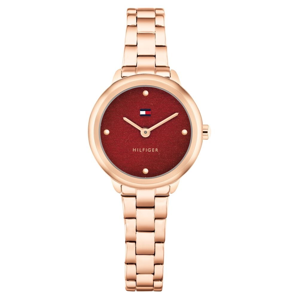 Tommy Hilfiger Quartz Analog Red Dial Golden Stainless Steel Strap Watch For Women-picture-15