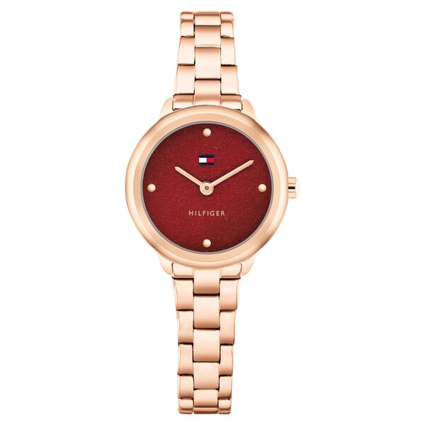 Tommy Hilfiger Quartz Analog Red Dial Golden Stainless Steel Strap Watch For Women - image number 0
