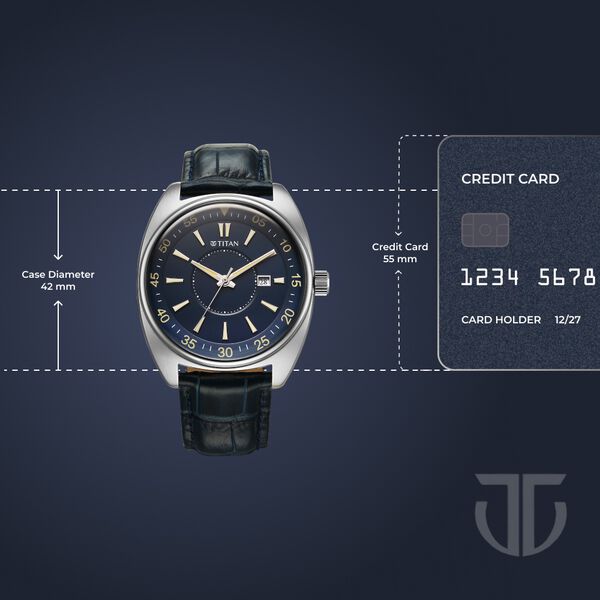 Titan Tonneau Analog with Date and Blue Dial Blue Leather Strap Watch for Men - image number 3