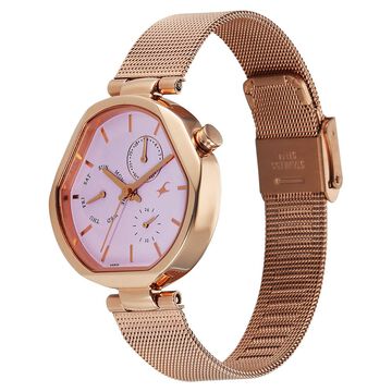 Fastrack Tick Tock Quartz Multifunction Pink Dial Stainless Steel Strap Watch For Girls