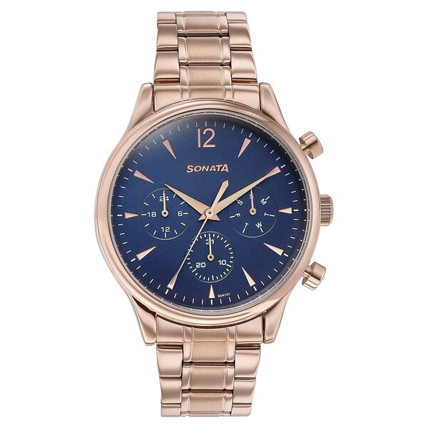 Sonata Wedding Edit Quartz Multifunction Blue Dial Stainless Steel Strap Watch For Men - image number 0