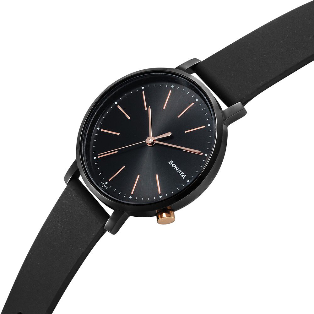Buy Online Sonata Essentials Black Dial Polyurethane Strap Watch