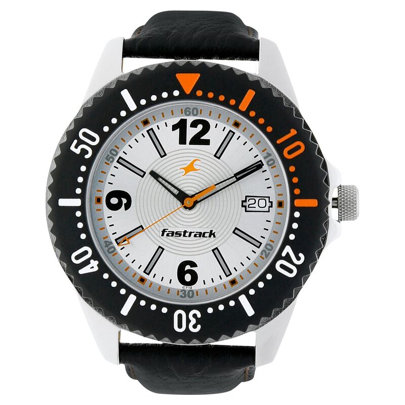 Fastrack Quartz Analog with Date Silver Dial Leather Strap Watch for Guys