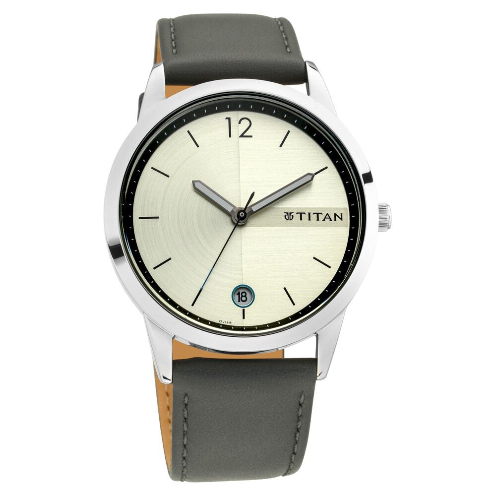 Buy Online Titan Pay Champagne Dial Analog with Date Leather Strap Watch for Men 1806sl04 Titan
