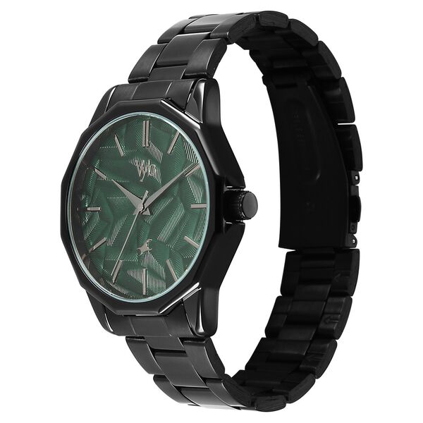 Vyb Drift By Fastrack Quartz Analog Green Dial Black Stainless Steel Strap Watch For Guys - image number 2