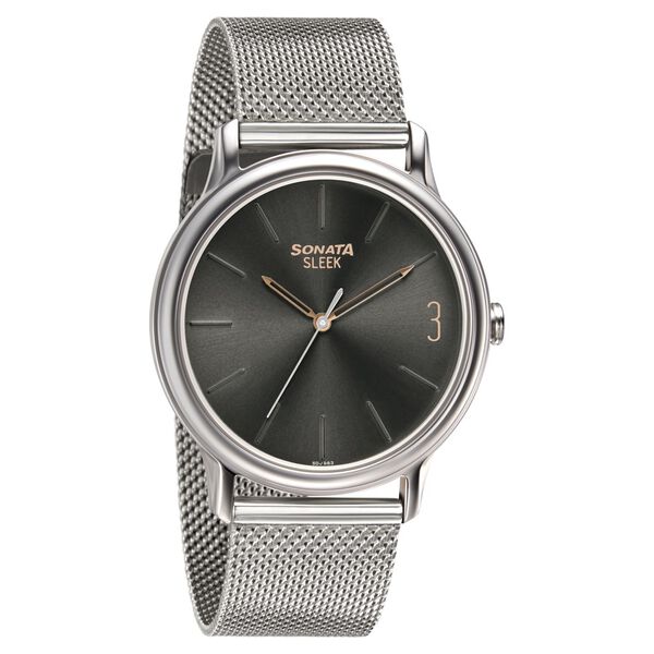 Sonata Quartz Analog Grey Dial Stainless Steel Strap Watch for Men - image number 0