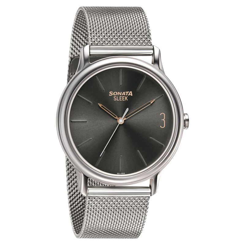 Sonata Quartz Analog Grey Dial Stainless Steel Strap Watch for Men