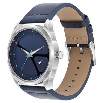 Fastrack MetaWe Quartz Analog Blue Dial Leather Strap Watch For Guys