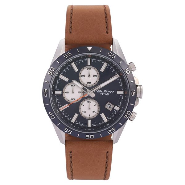 Titan Octane Blue Dial Chronograph Leather Strap watch for Men - image number 0