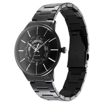 Titan Black Dial World Time with Date Stainless Steel Strap watch for Men