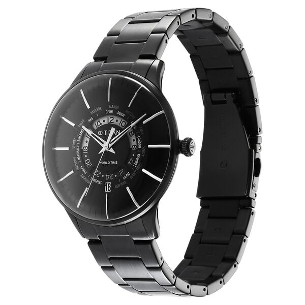 Titan Black Dial World Time with Date Stainless Steel Strap watch for Men - image number 2