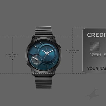 Fastrack Pulse IV Dual Time Watch for Men with Petrol Blue Sunray Dial & Black Metal Strap